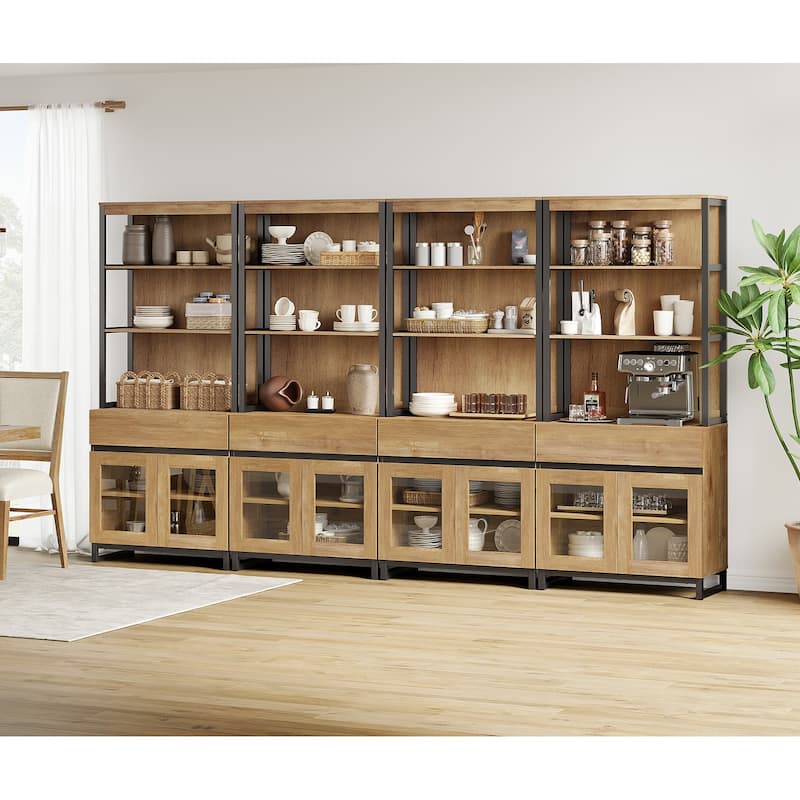 4 PCS Modern 72" Tall Bookcase with 4 Drawers and Open Book Shelfs for Home Office, Living room.