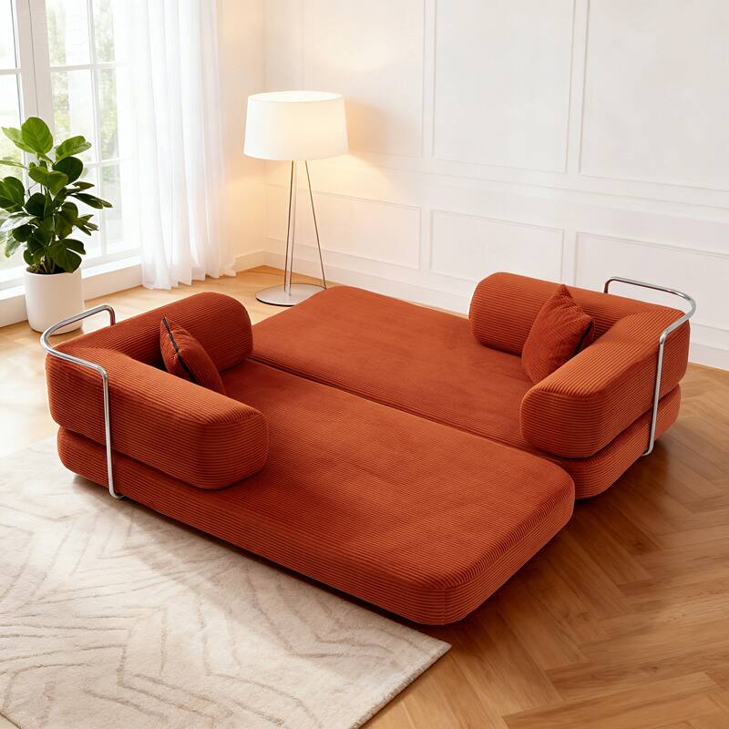 Modular Convertible Sofa Bed Floor Couch with Steel Frame, Simple Sofa Couch Lounge Sleeper Bed for Living Room