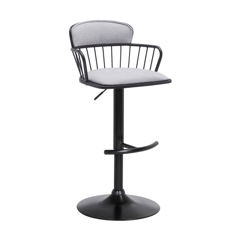 Nash Black Metal Upholstered Adjustable Swivel Bar Stool