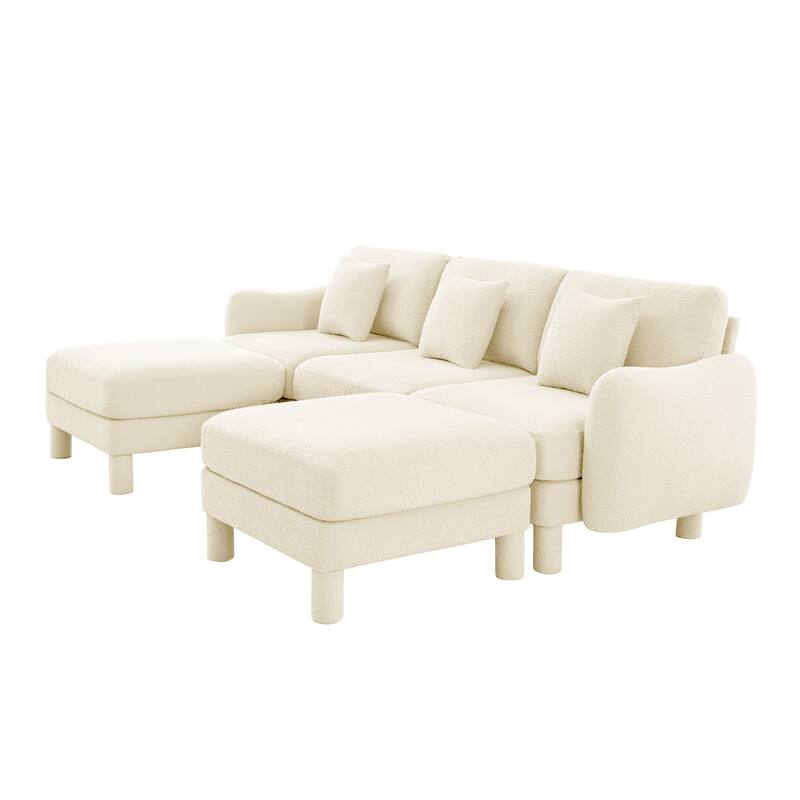 109.4" 3-Seater Modern Upholstered Sofa Couch, Deep-Seat Sectional Sofa with Shell-Shaped Armrests, Leisure Sofa for Living Room