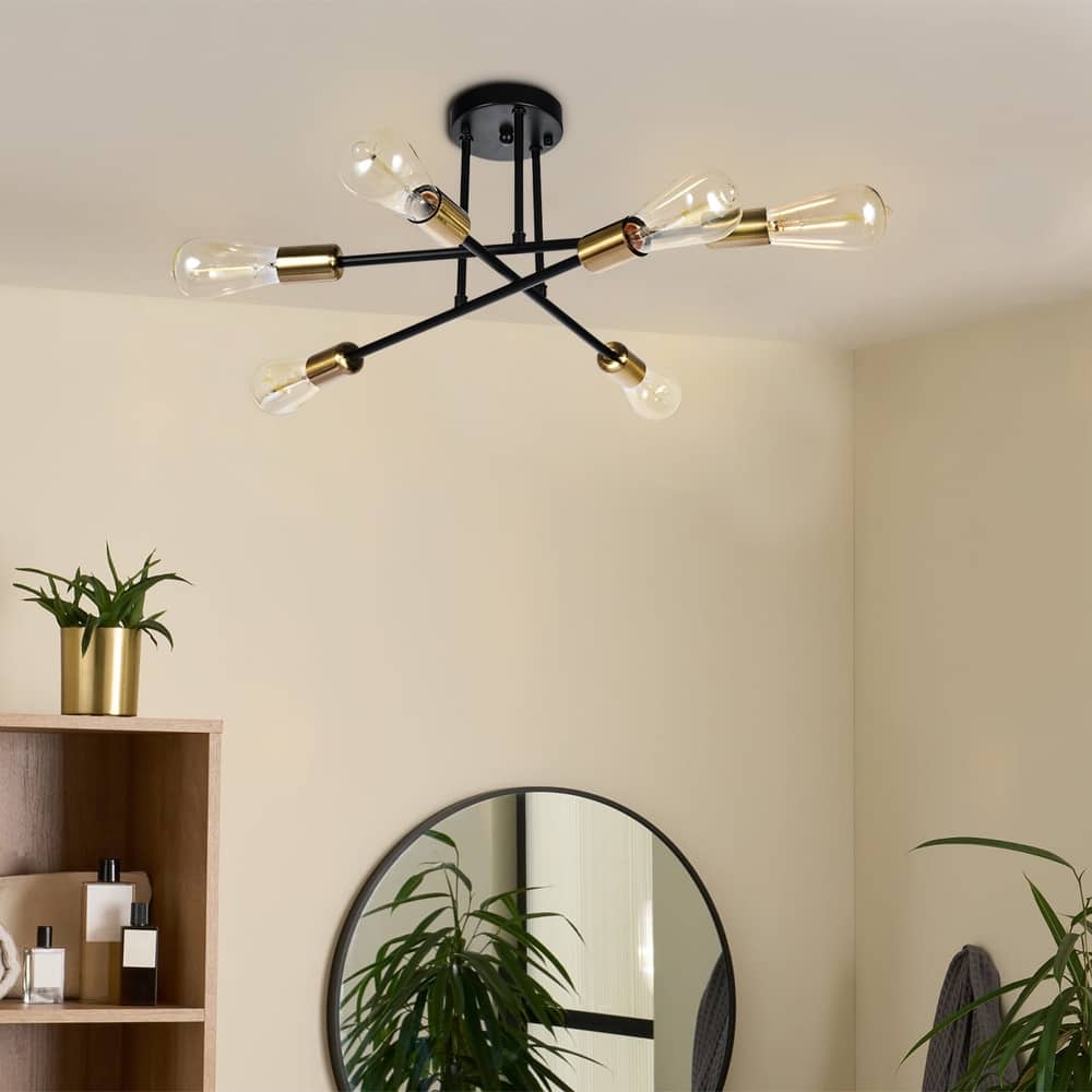 6-Light Modern Industrial Linear Sputnik Branch Semi-Flush Mount Light Ceiling Light