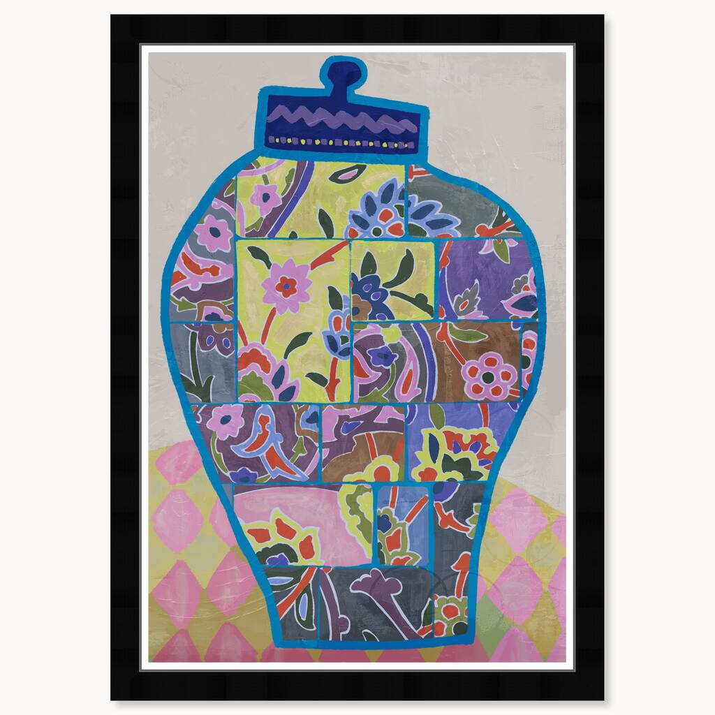 Wynwood Studio Potted Collage Framed Trendy Maximalist Decor 1 Piece Canvas Wall Art