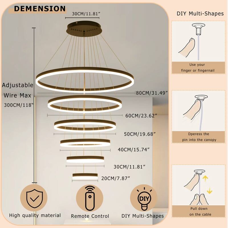 Modern Led Chandelier 6 Ring Chandelier LED Ceiling Lights with Remote