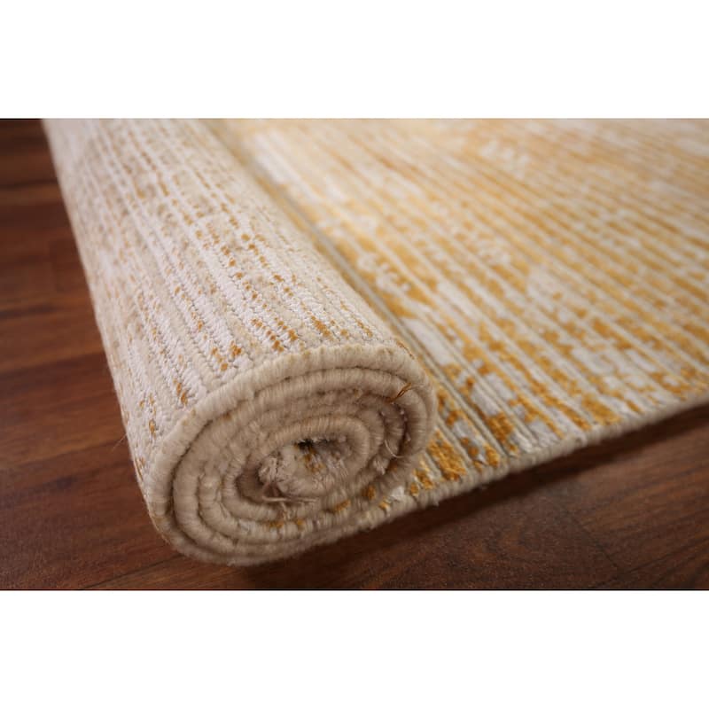 Gold Abstract Oriental Modern Accent Rug Handmade Wool Carpet - 2'7" x 6'3"