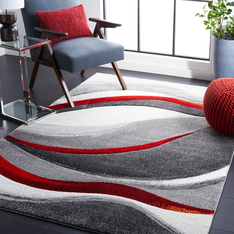 SAFAVIEH Hollywood Deep Mid-Century Modern Abstract Rug - 9' x 12' - Grey/Red