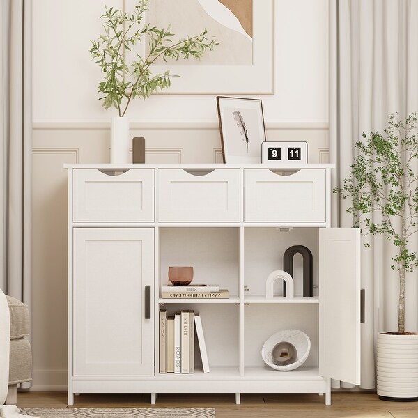 Ample Storage Space Cabinets with Drawers and Adjustable Shelves Accent Cabinet for Bedroom Bathroom White