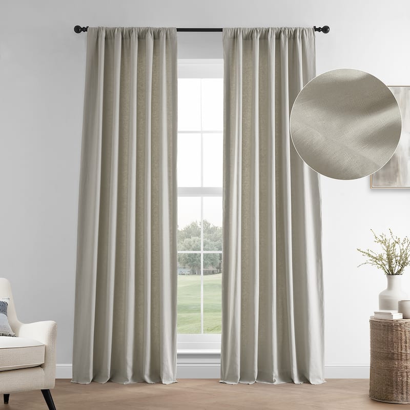 Exclusive Fabrics French Linen Room Darkening Curtains Panel - Elegant luxurious Drapes (1 Panel) - 50 X 108 - Fresh Khaki