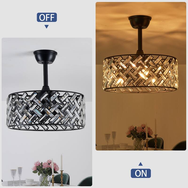 18" Crystal Cage Ceiling Fan With Remote Control ,Quiet Motor Fan Light,Indoor Crystal Chandelier Ceiling Fan