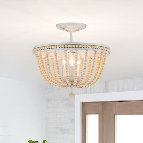 Bohemia 3 - Light 15" Wood Beaded Semi Flush Mount Ceiling Light