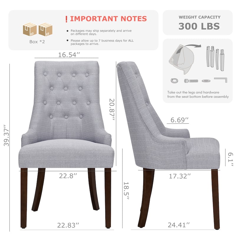 Ora Maison Set of 2 Wingback Dining Chairs - Tufted Linen-Like Fabric Upholstery, Elegant French Country Style for Dining Room