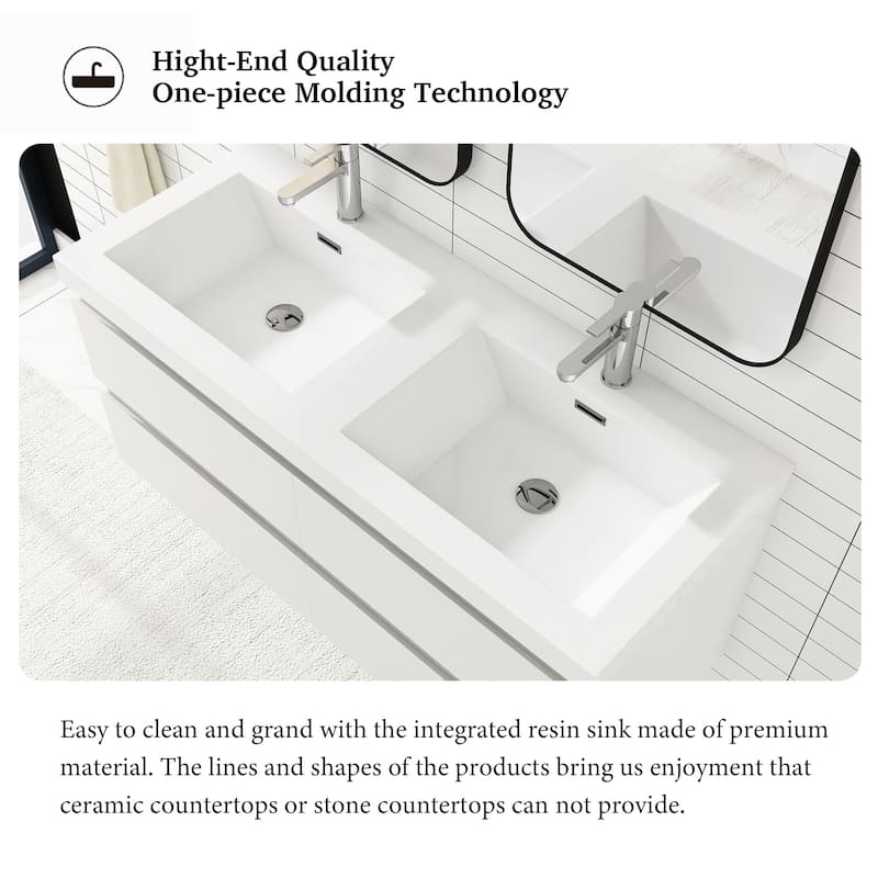 Angela 47 in.W x 19.5 in.D x 20.5 in.H Wall-Mounted Bath Vanity with White Cultured Marble Top