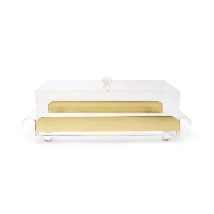 Rectangle Cake Tray with Clear Cover and Gold Sides, 18"L - Gold