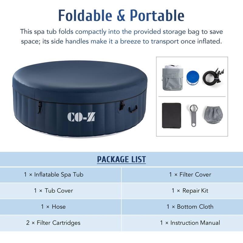 CO-Z Round Inflatable Hot Tub, 4 Person Blow Up Portable Hot Tub