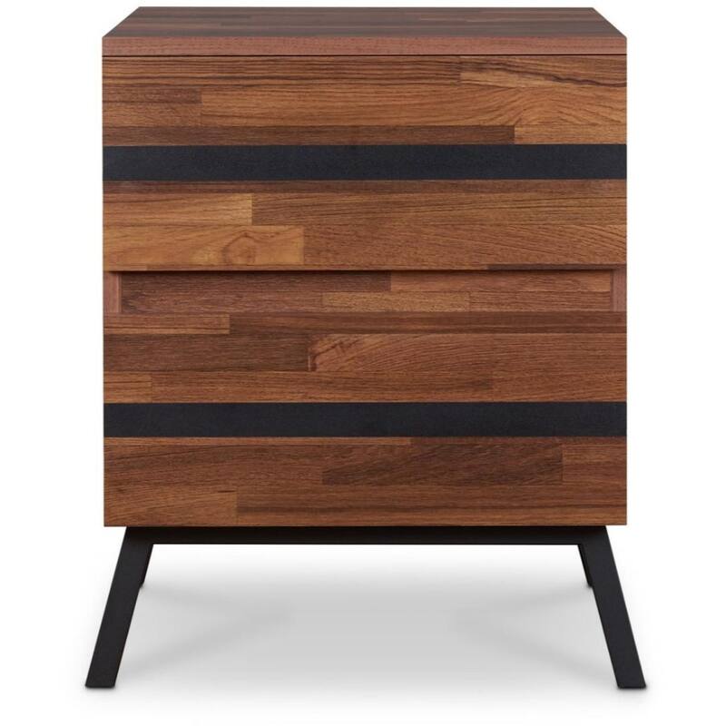 23" Rectangular Brown Wood End Table with Black Iron Base and 2 Drawer for Living Room Storage - 18"L x 20"W x 23"H - Brown, Black