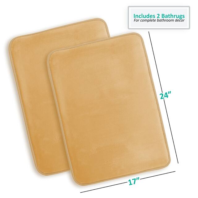 Clara Clark Ultra Soft Plush Bathroom Rug - Non-Slip, Velvet, Memory Foam Bath Mat - Set of 2