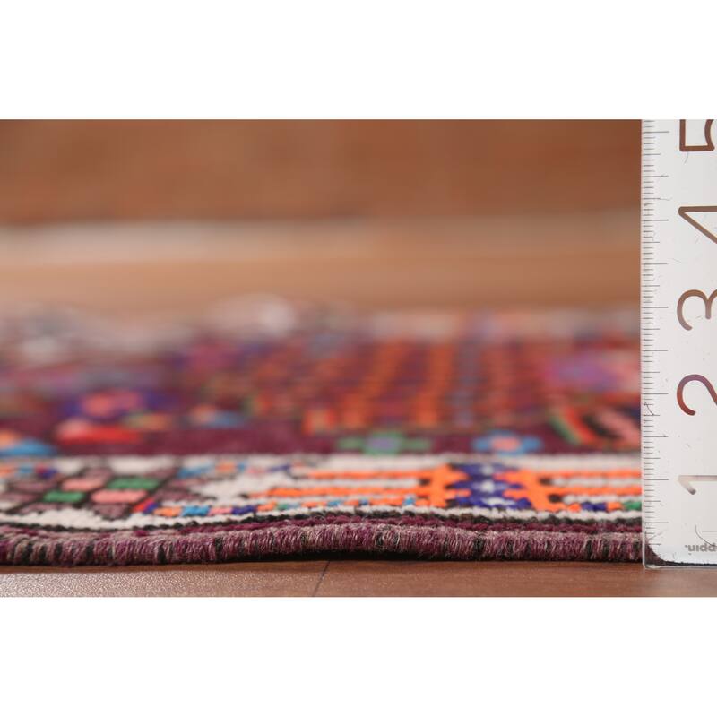Wine Red Tribal Anatolian Turkish Runner Rug Hand-Knotted Wool Carpet - 3'7"x 14'1"