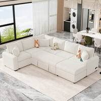 FIRAVOE Modular Cloud Sofa - Recliner Sleeper Bean Bag Chair For Small Spaces, Cream, 4-Piece