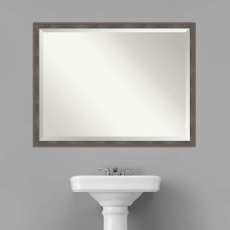 Beveled Wood Bathroom Wall Mirror - Pinstripe Lead Grey Frame - Pinstripe Lead Grey