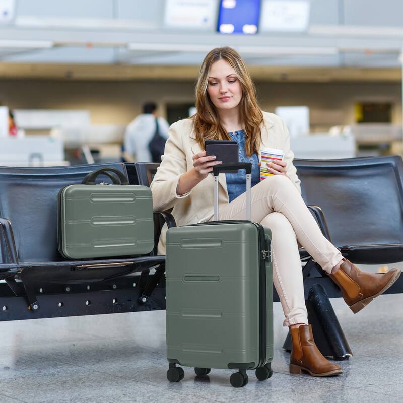 6 Piece Luggage Set, with Double Spinner Wheels Handle Password Lock, 14 IN Cosmetic Case 20/24/28 IN Luggages with Bag