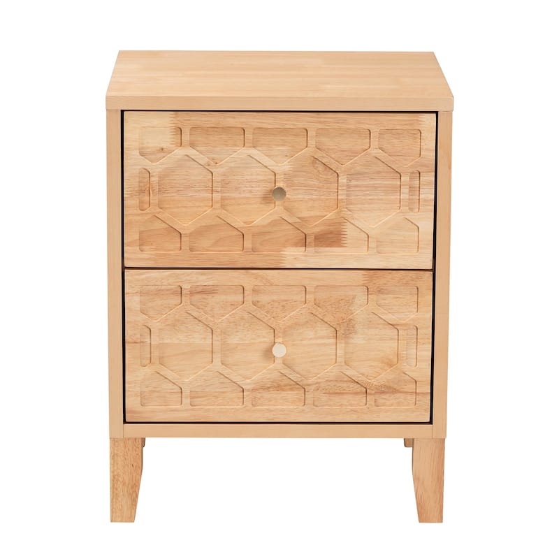 Hosea Japandi Carved Honeycomb Natural 2-Drawer Nightstand