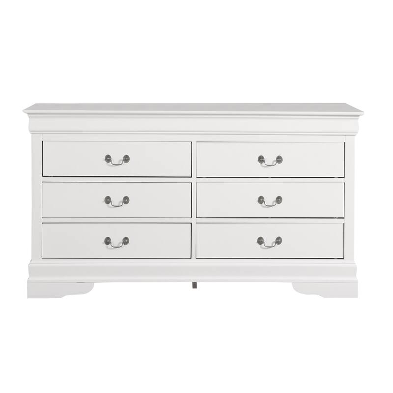 Double Dresser with 6 Drawers, Floor Standing Clothing Organizer, Storage Cabinet with Carved Bases and Curved Mouldings