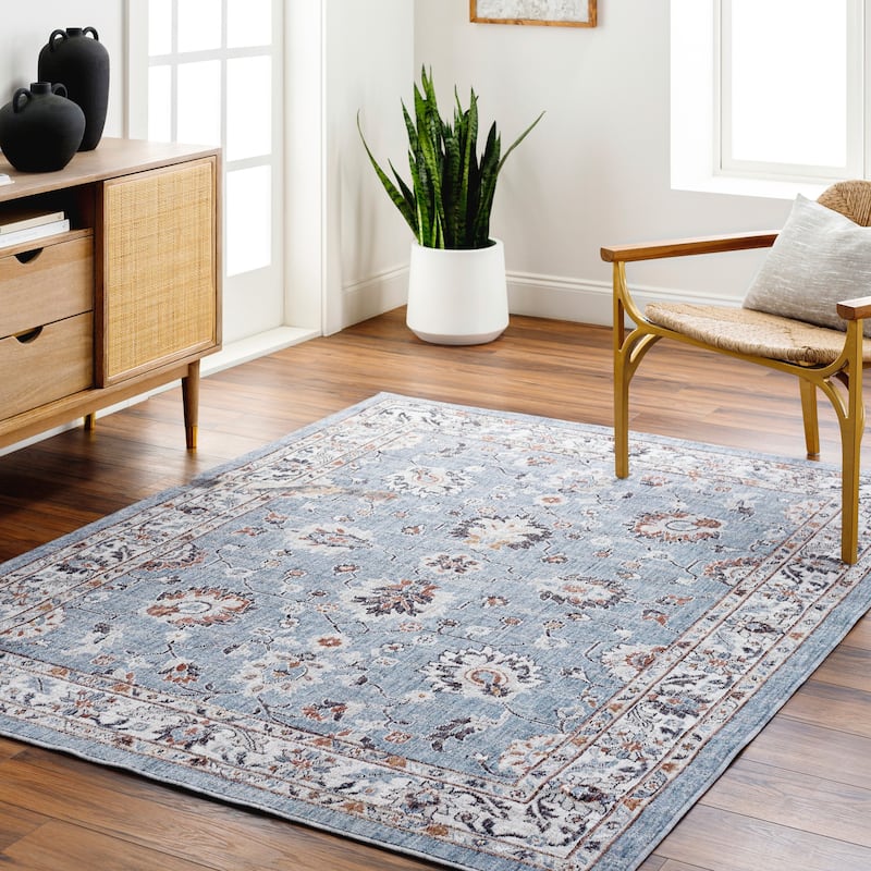 Livabliss Juliet Classic Floral Recycled Outdoor Safe Area Rug - 6'7" x 9' - Blue