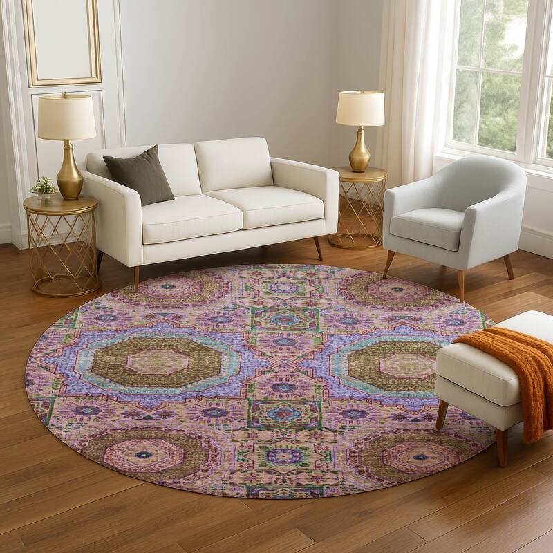 Premium Washable Super Soft Vintage Traditional Mayfield Rug - Pink - 8' x 8'