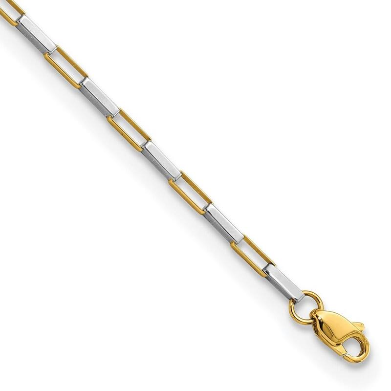 Curata 14k Two tone Gold 7.5" 2.23mm Polished Elongated Box Links Bracelet
