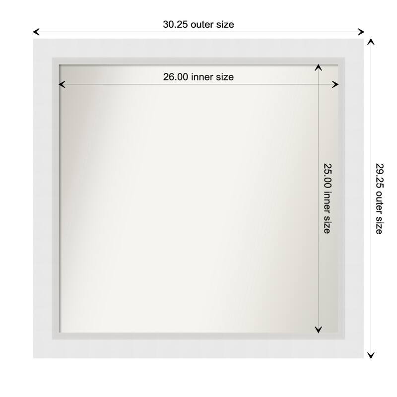Blanco White Framed Non-Beveled Custom Wall Mirror, Bathroom Vanity Mirror - Outer Size: 30.25 x 29.25