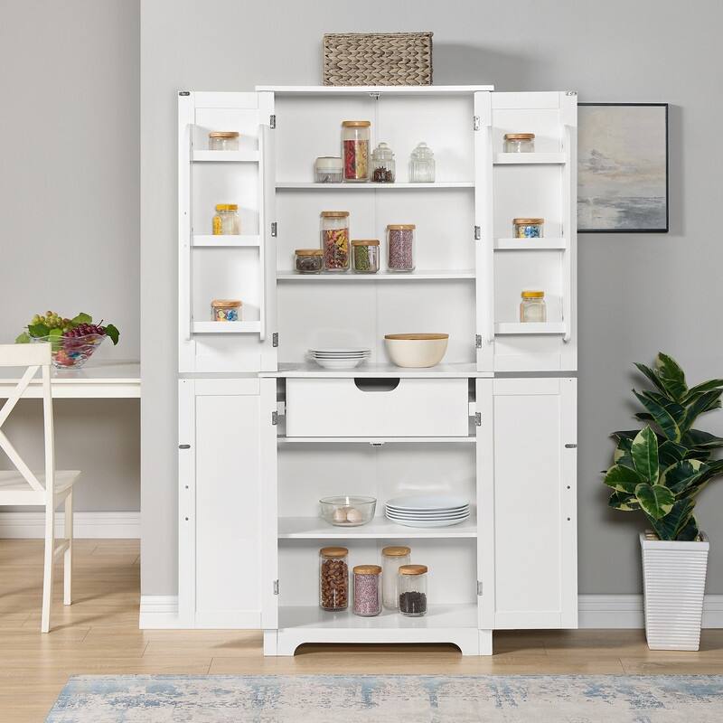 Freestanding White Kitchen Pantry Cabinet - 28.15" W x 15" D x 67.4"H - White