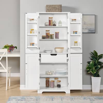 Freestanding White Kitchen Pantry Cabinet - 28.15" W x 15" D x 67.4"H