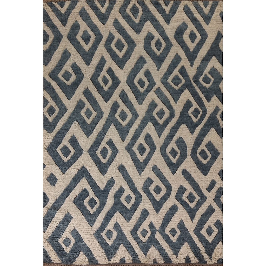 Navy Blue Moroccan Oriental Area Rug Hand-Knotted Wool Carpet - 5'8"x 8'3"