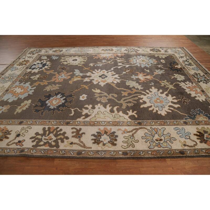 Brown Oushak Oriental Area Rug Handmade Wool Carpet - 8'9"x 11'9"