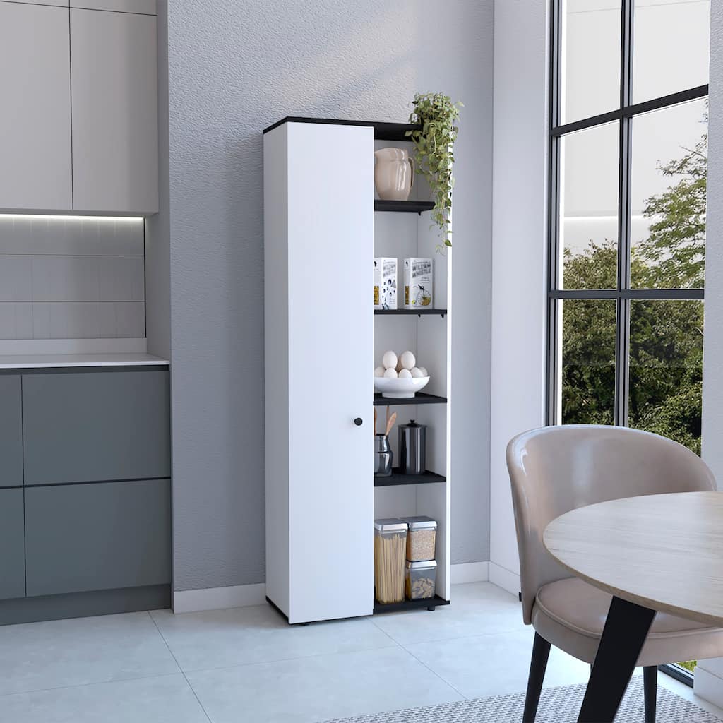 Kitchen Pantry Storage Cabinet With and Five Interior and Exterior Shelves