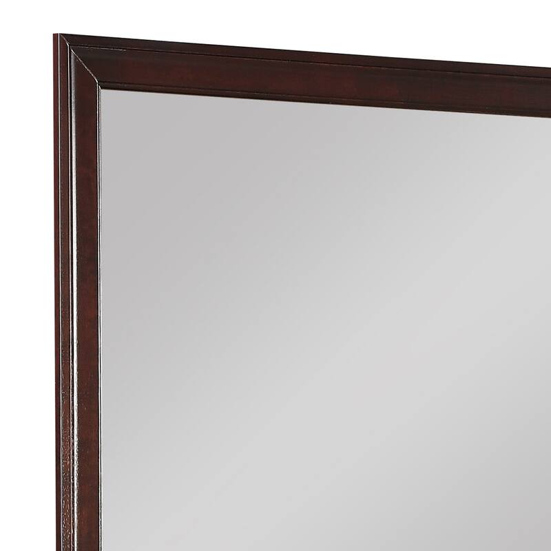 Rectangular Molded Wooden Frame Dresser Top Mirror, Cherry Brown and Silver