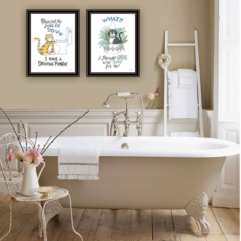 2-Piece Framed Wall Art Set - Humorous "I Have a Drinking Problem!", Black Frame