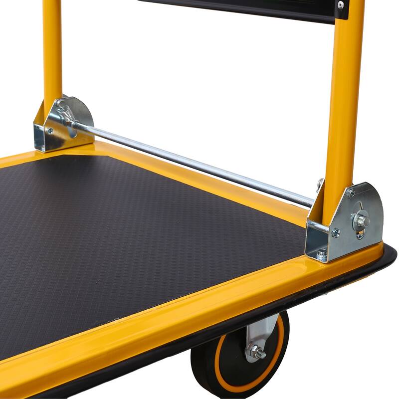 660lb Foldable Steel Platform Dolly, Heavy Duty Swivel Wheels, Yellow