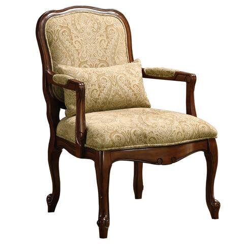 Waterville Beige with Dark Cherry Finish Wingback Accent Chair