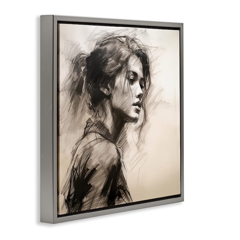 Stupell Traditional Sketch Portrait of Woman Framed Floater Canvas Wall Art Design By Heidi Kuntz