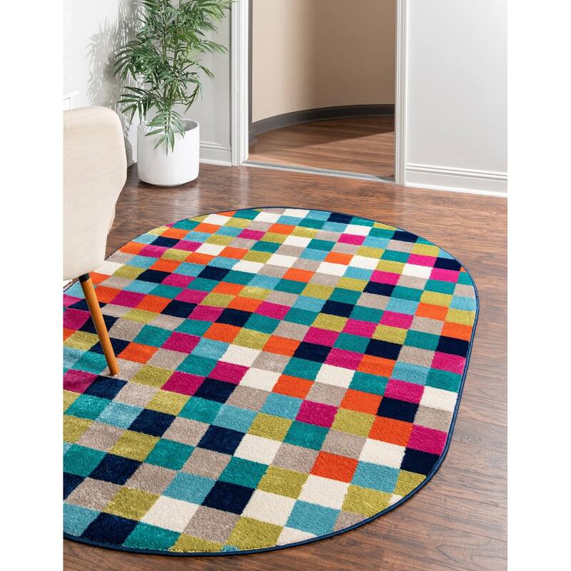 Contemporary Chorisia Collection Area Rug - 7'10"x10' Oval - Multi