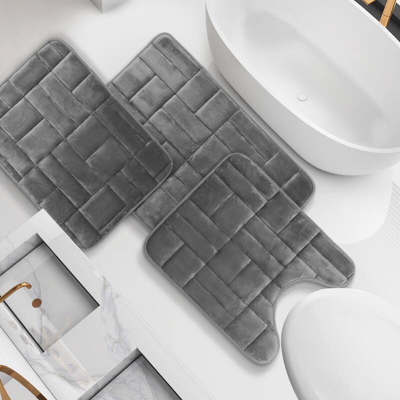 Clara Clark Ultra Soft Non Slip and Absorbent Bath Rug - Tiled Velvet Memory Foam Bath Mat
