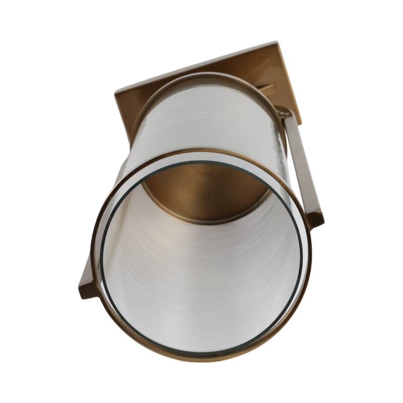 Modern Glass Pillar Candle Holder Decorative Lantern with Steel Frame