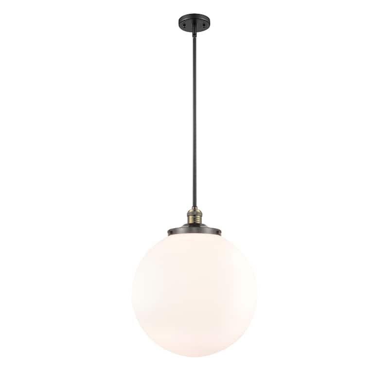 Innovations Lighting Franklin Restoration Beacon - 1 Light 16" Stem Hung Pendant - Matte White/Black Antique Brass