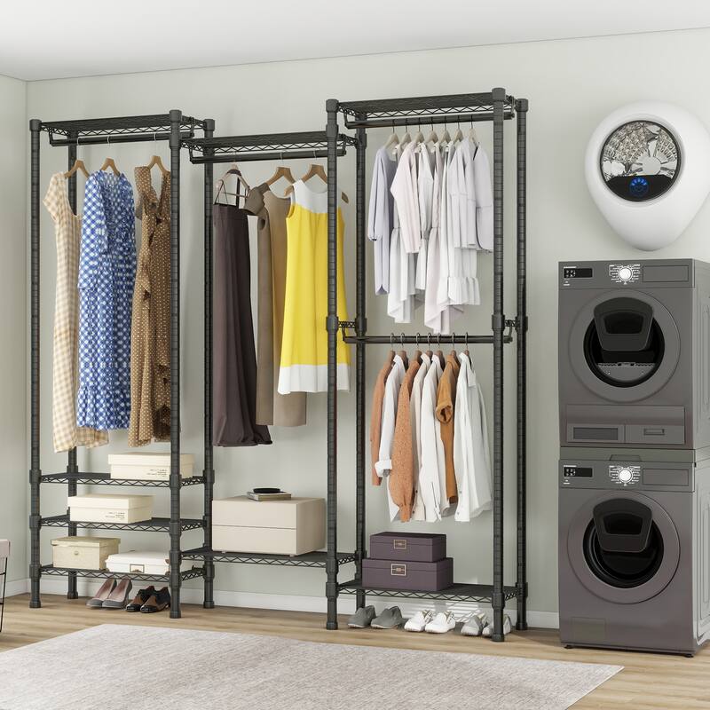 Moasis Heavy Duty Walk-in Closet Shelves System with 3 Hanging Rods And 8 Shelves
