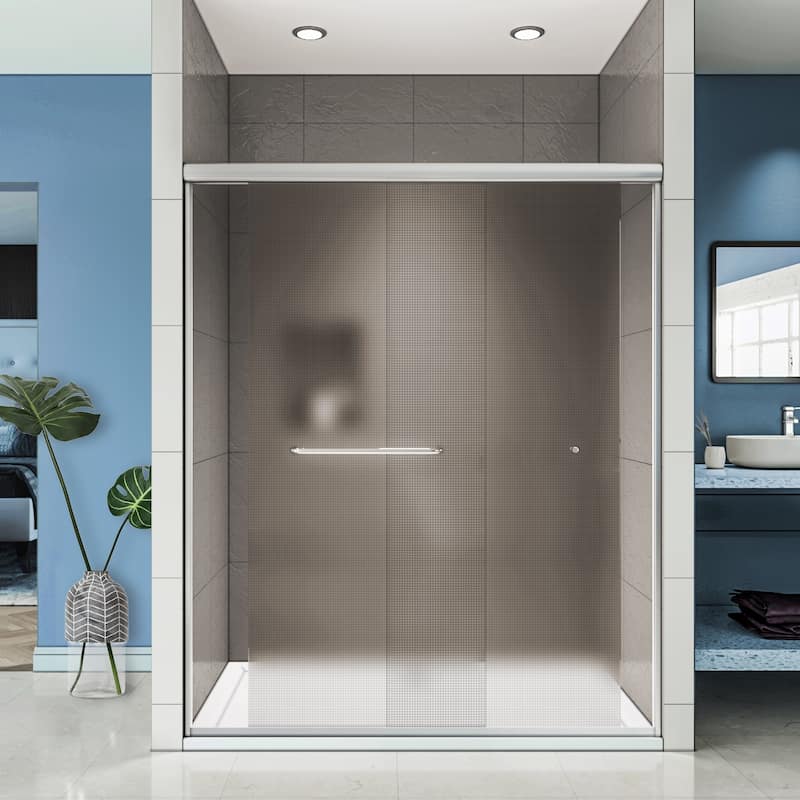 Elegant 60 in. W x 72 in. H Double Sliding Shower Doors wiith Frosted Glass in Brushed Nickel Finish - 60'' x 72''