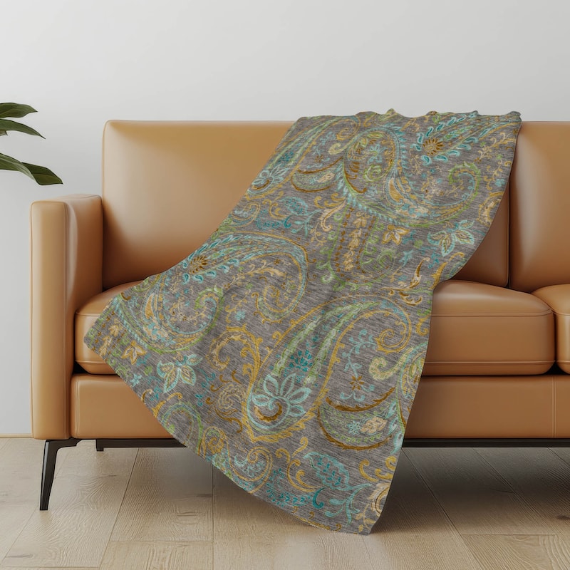 Premium Machine Washable Paisley Sherpa Throw Blanket