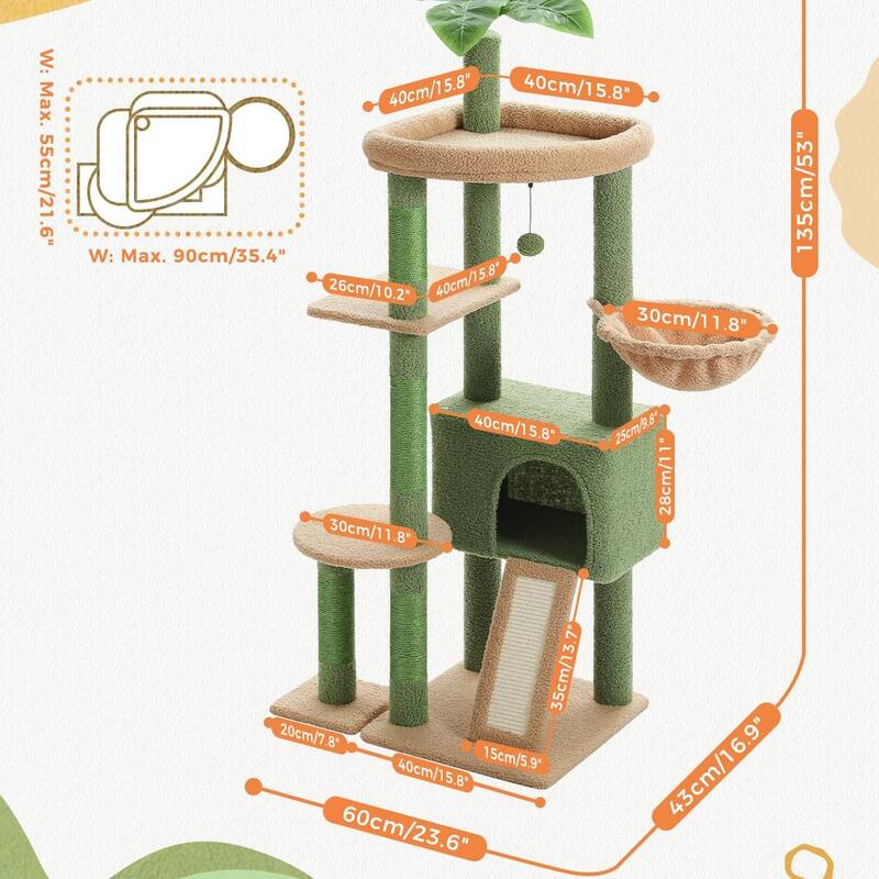 53" Cactus Design Cat Tree with Large Apartment - Green