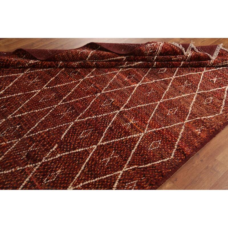 Hand Knotted Oriental 100% Wool Carpet Modern Geometric Red Moroccan Area Rug - 7' 10'' X 5' 7''