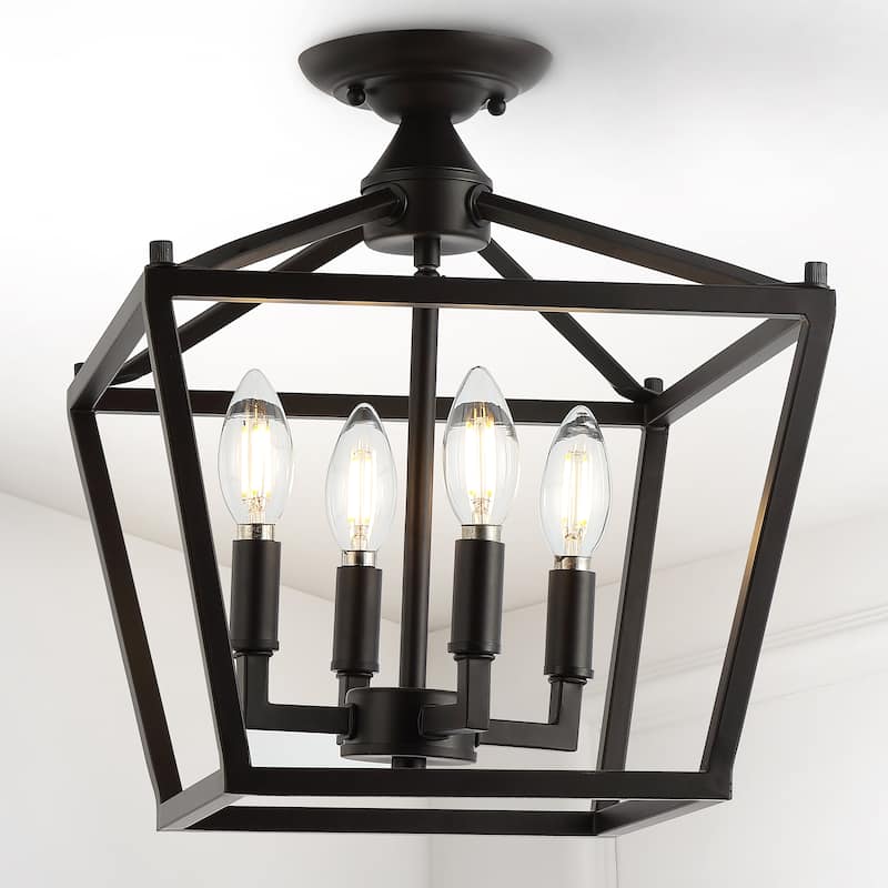 Milton Mini Lantern 4-Light Iron Modern Farmhouse LED Flush Mount, by JONATHAN Y - Oil Rubbed Bronze
