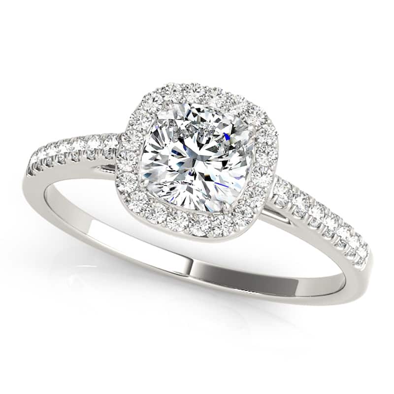 Auriya 14k White Gold Lab Grown Cushion Diamond Halo Engagement Ring 0.50 to 5.00 ct. tw. (F-G VS) - 0.50 ct. center - 6.5